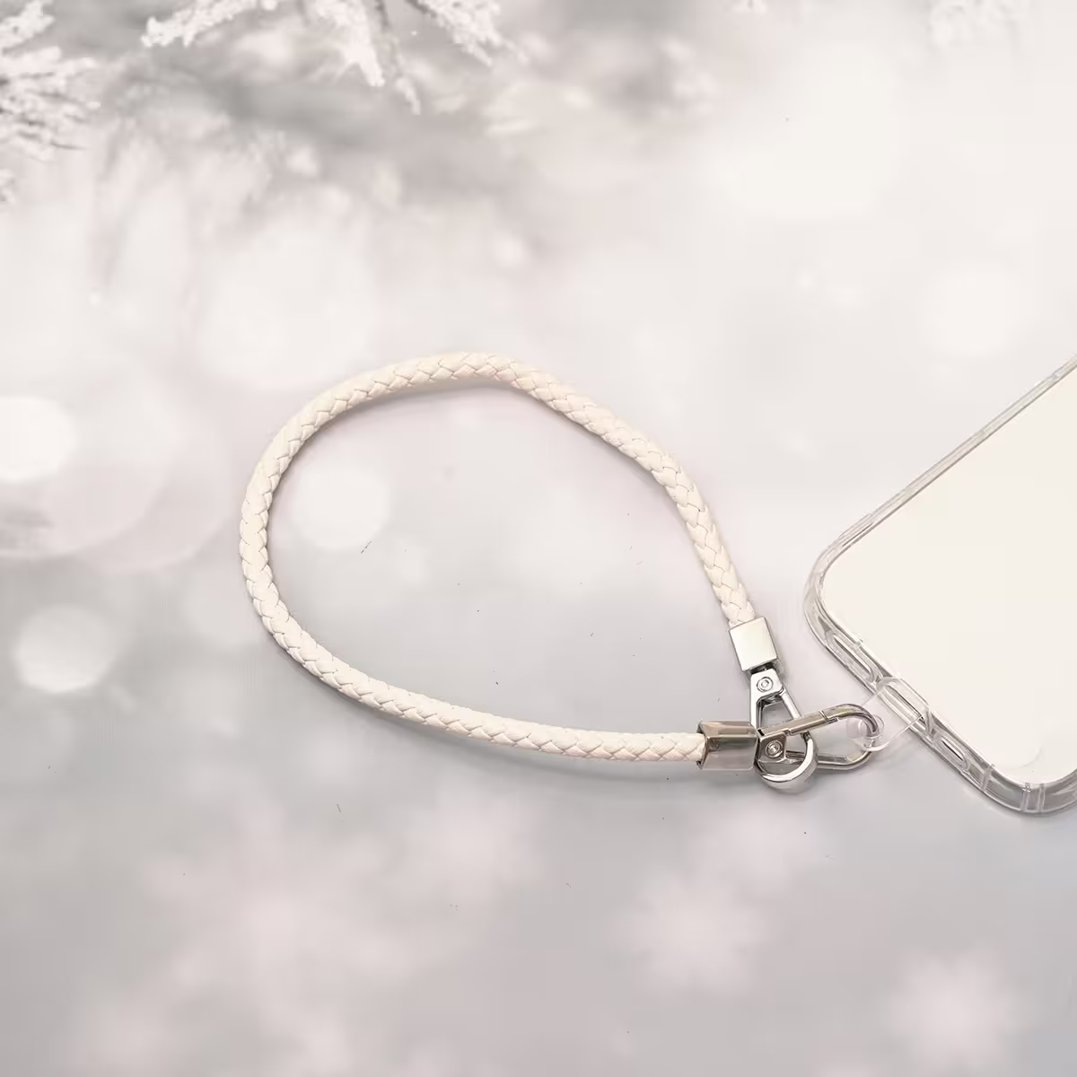 編織花紋皮革&times;手機腕帶掛繩&times;白色-第3張