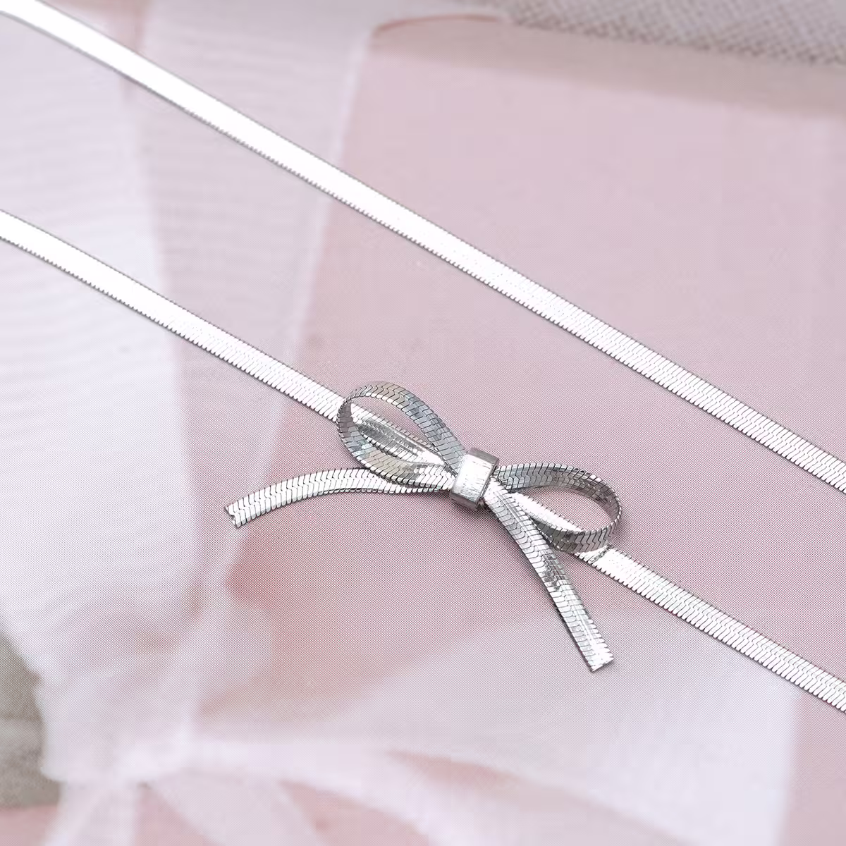 316鋼飾&times;扁平蛇骨蝴蝶結&times;項鍊&times;銀色-第4張