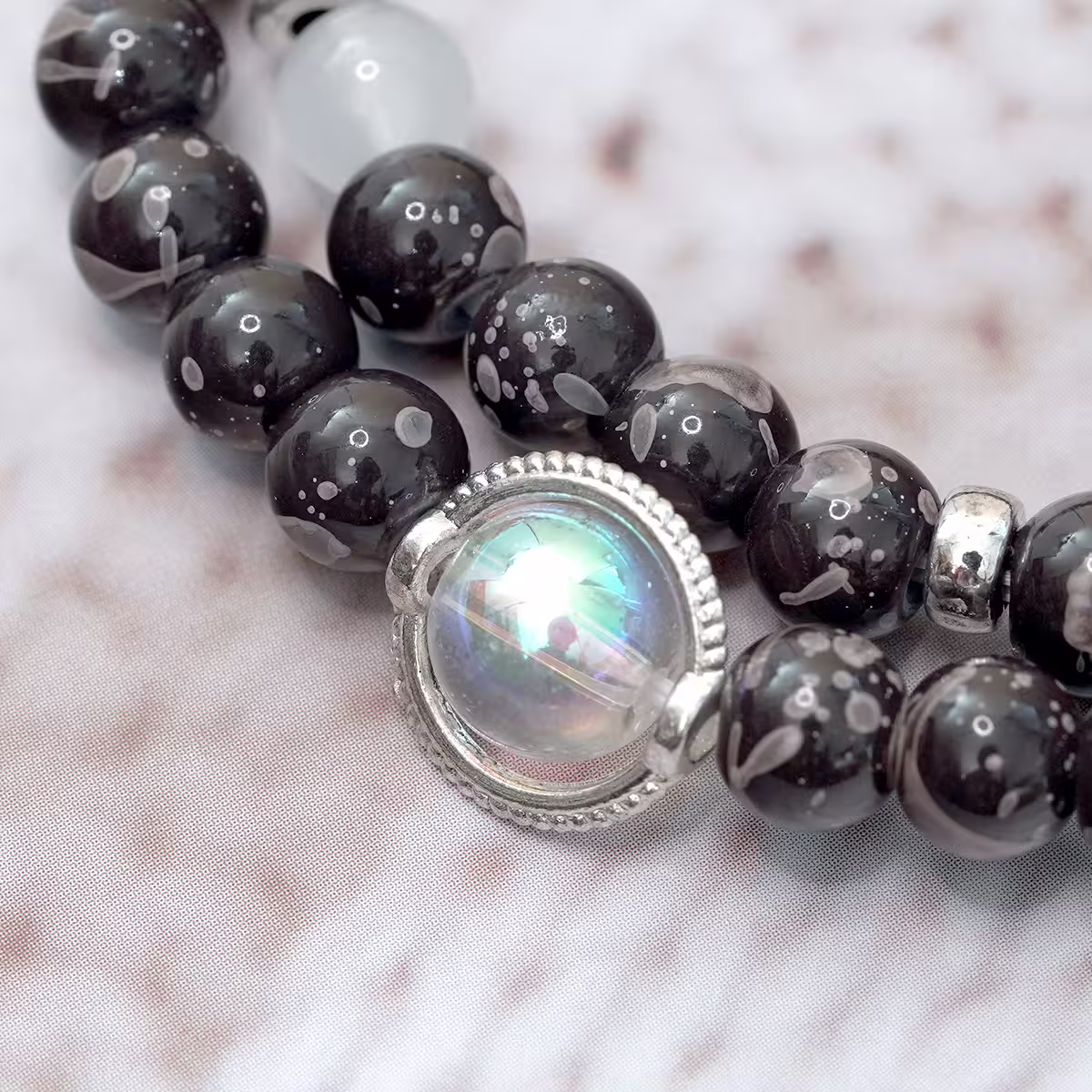 復古黑棕斑紋圖騰&times;雙層固定式串珠手鍊-第5張