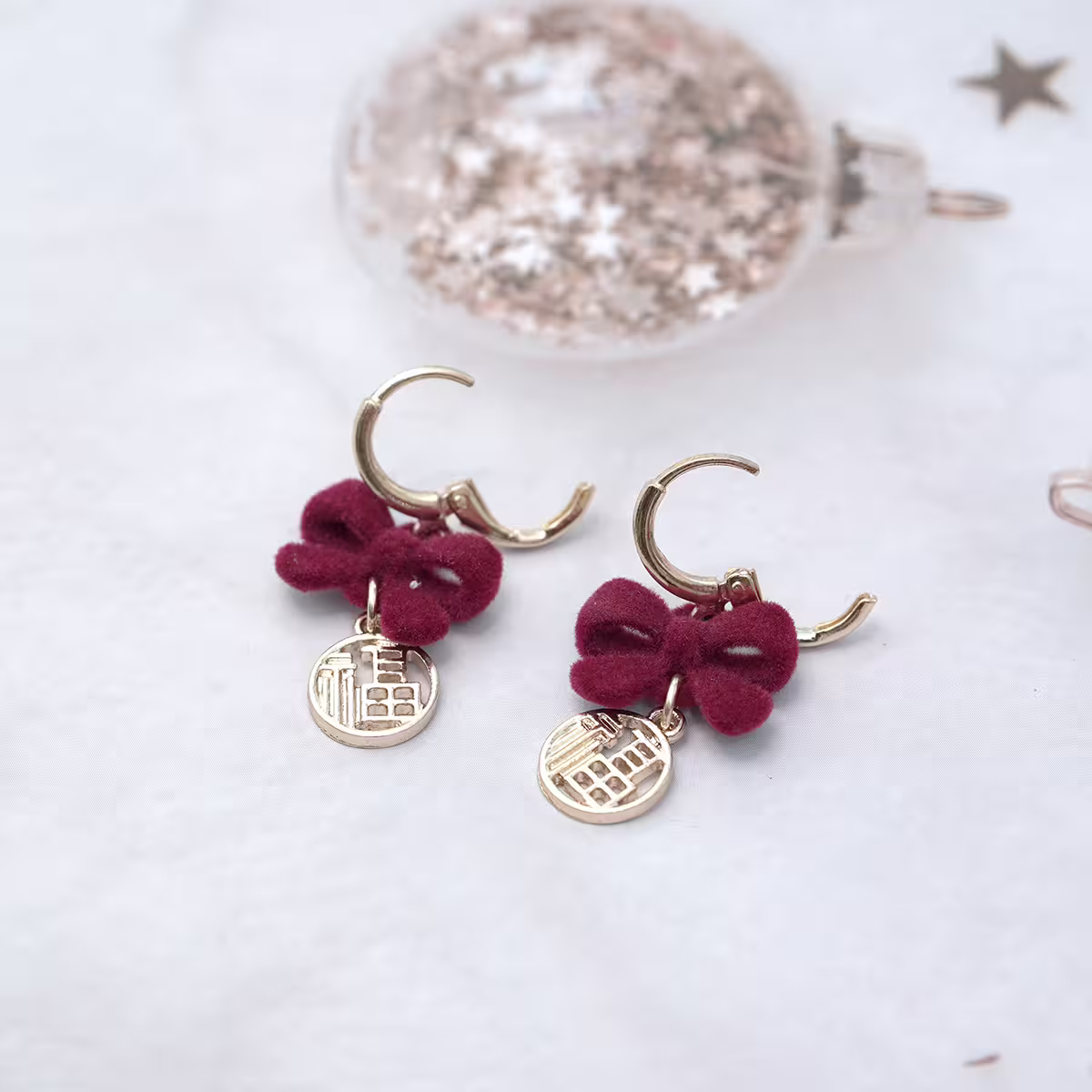 福字紅領結&times;吊墜耳扣-第2張