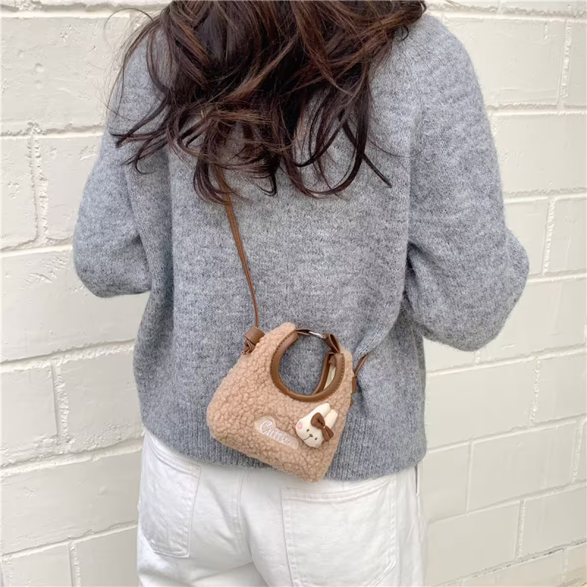 Cutie小兔羊羔捲毛&times;斜背包&times;卡其-第4張