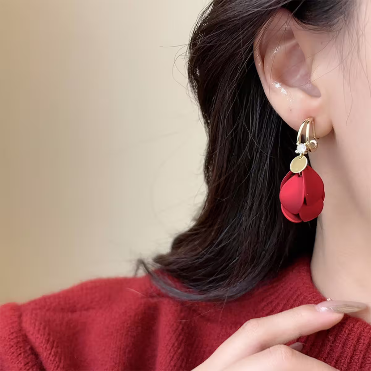 紅色花瓣裙&times;蚊香盤U型耳夾-第6張