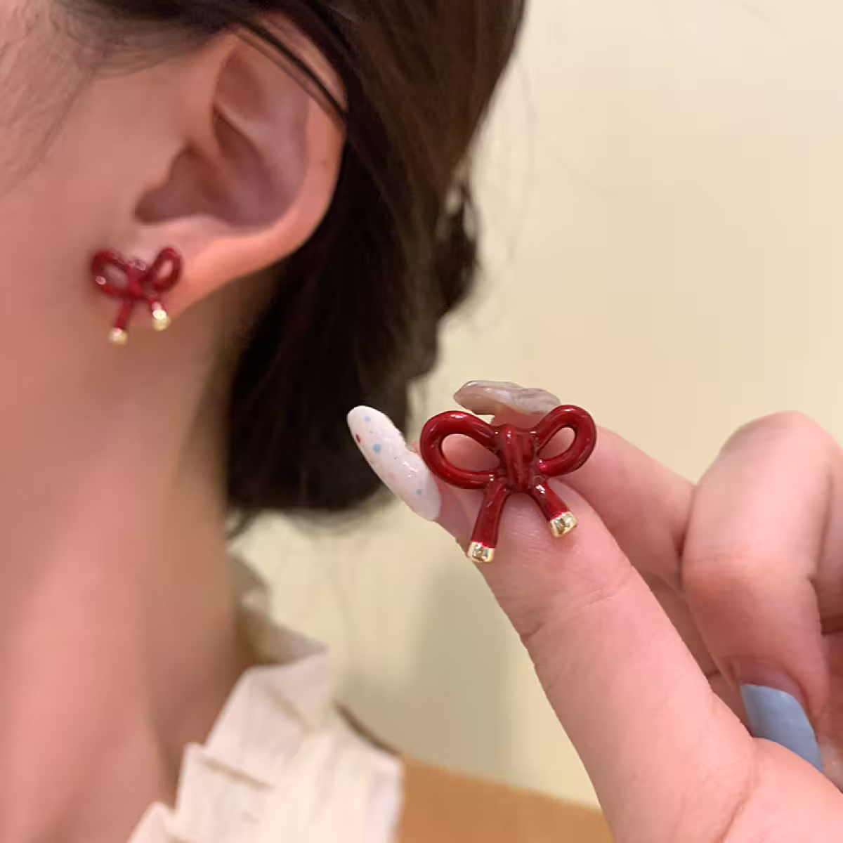 紅色蝴蝶綁結&times;吊墜耳環-第6張
