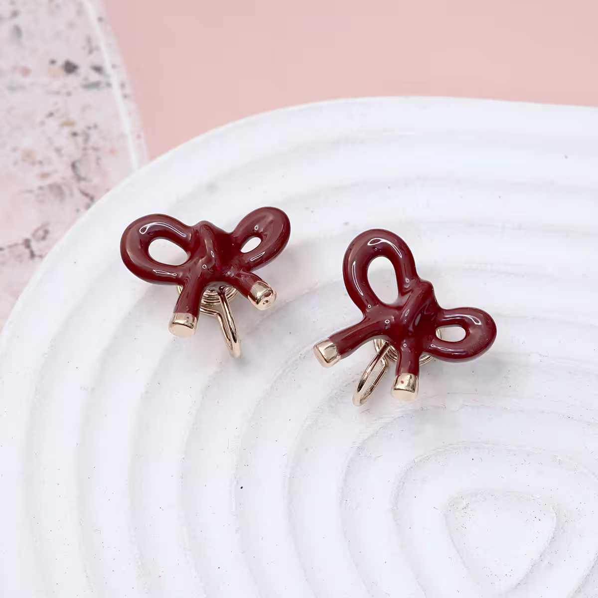紅色蝴蝶綁結&times;蚊香盤U型耳夾-第1張