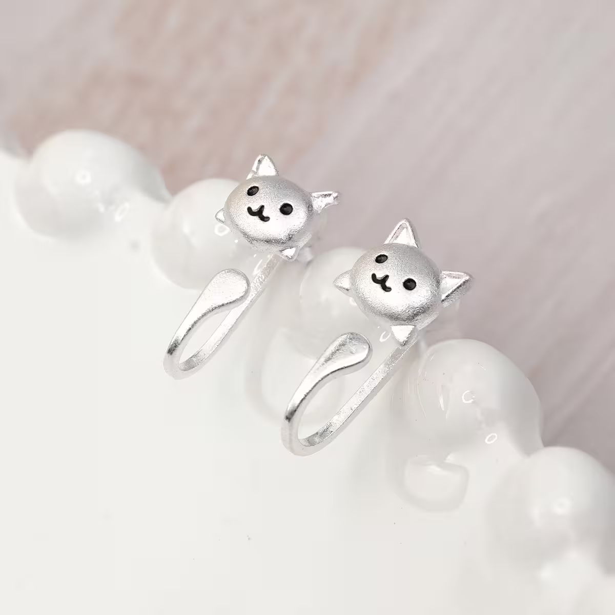 925銀針&times;小貓賣萌&times;後掛式耳環-第1張