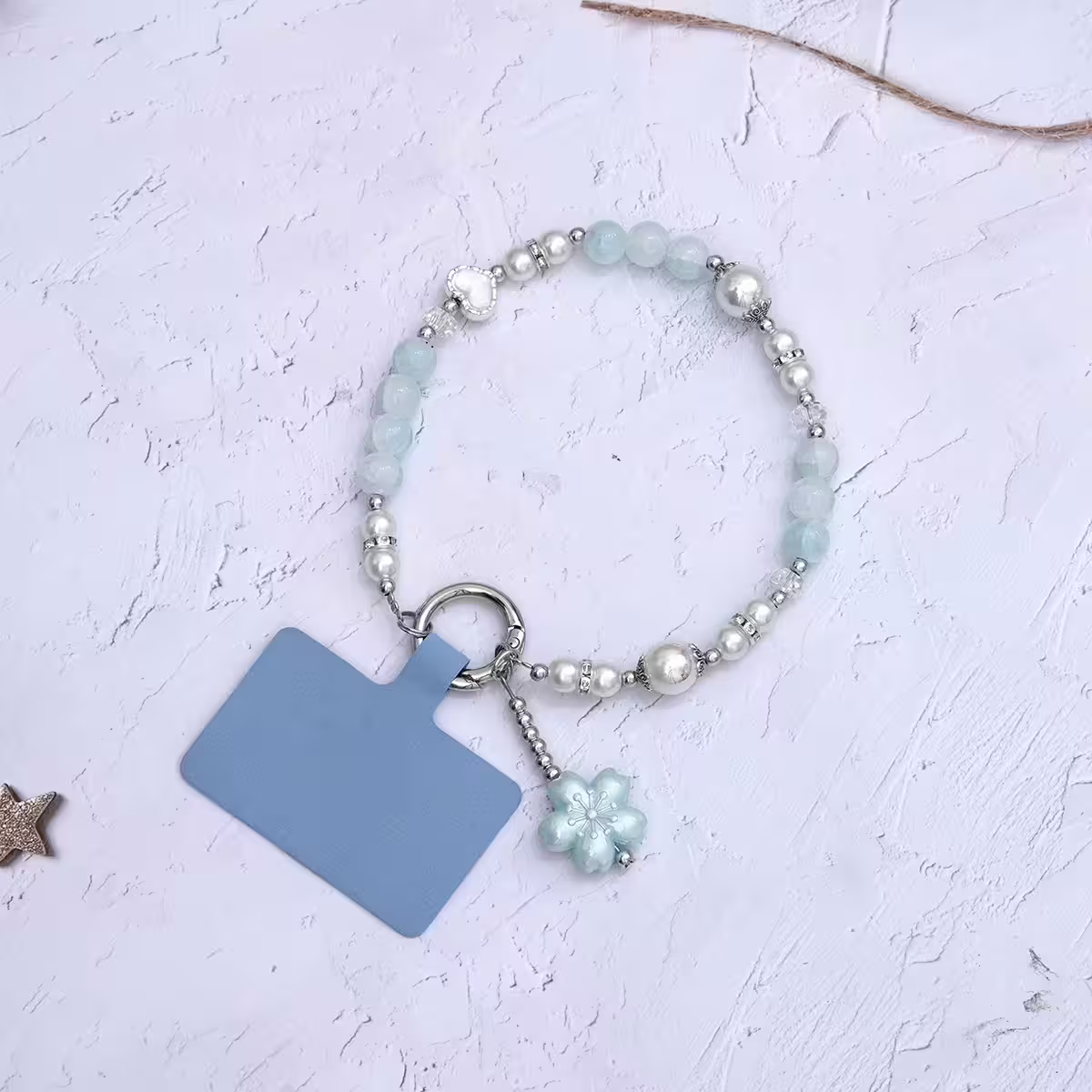 貓眼石琉璃小花&times;手機腕帶掛繩&times;藍綠-第2張