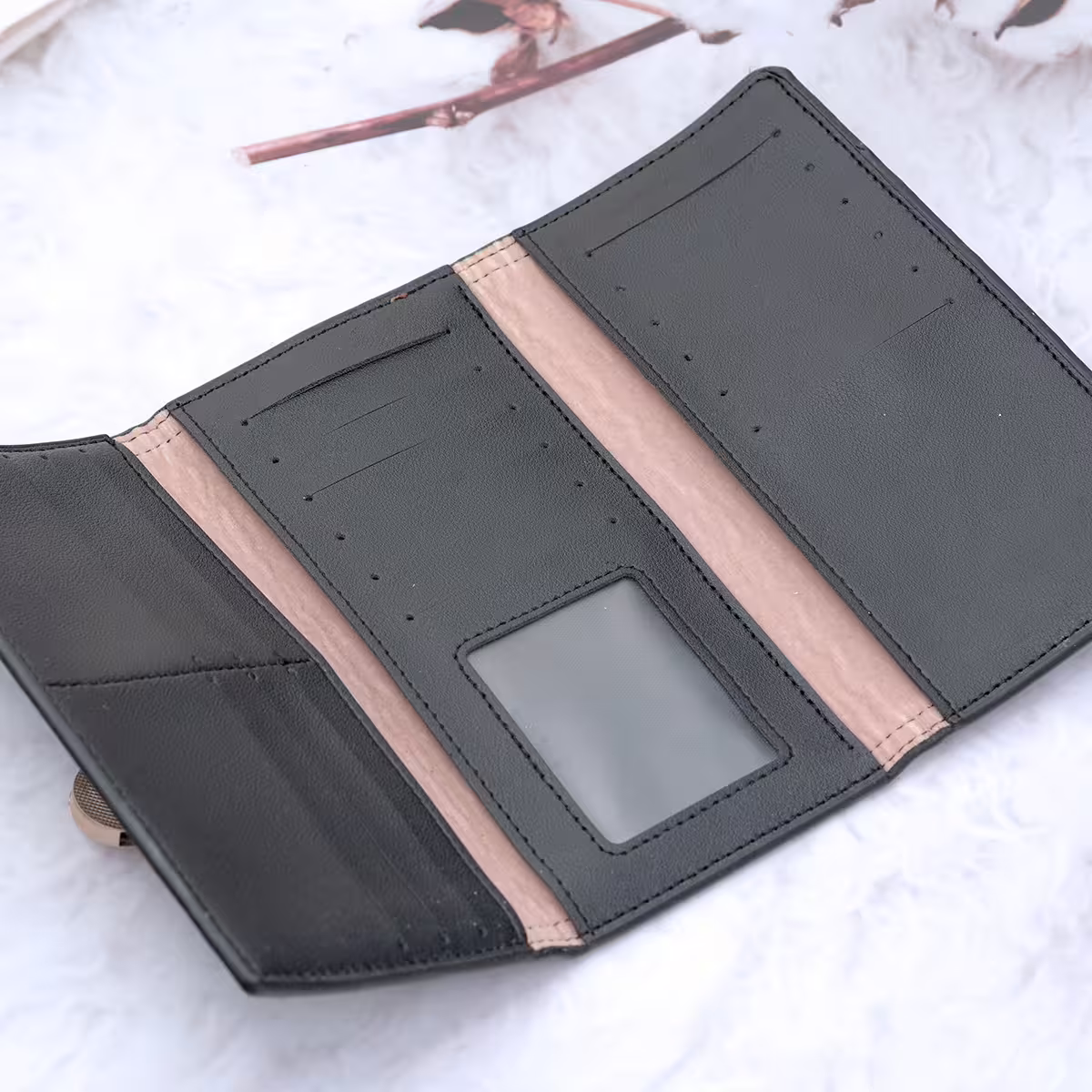 棕咖千鳥紋&times;三折長皮夾-第2張