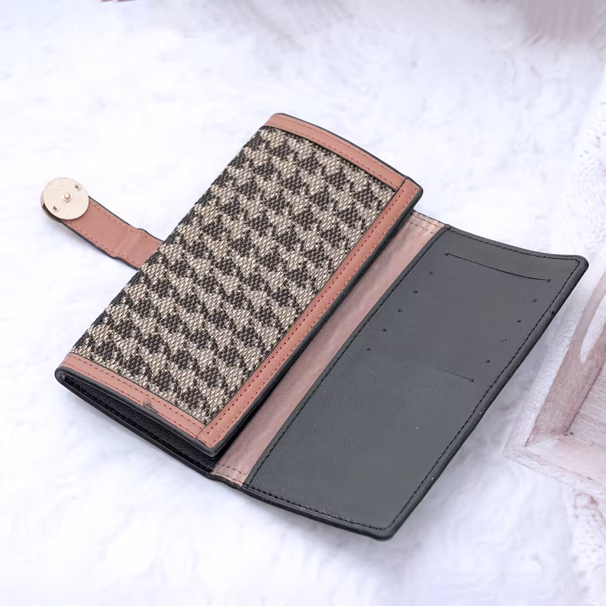 棕咖千鳥紋&times;三折長皮夾-第3張