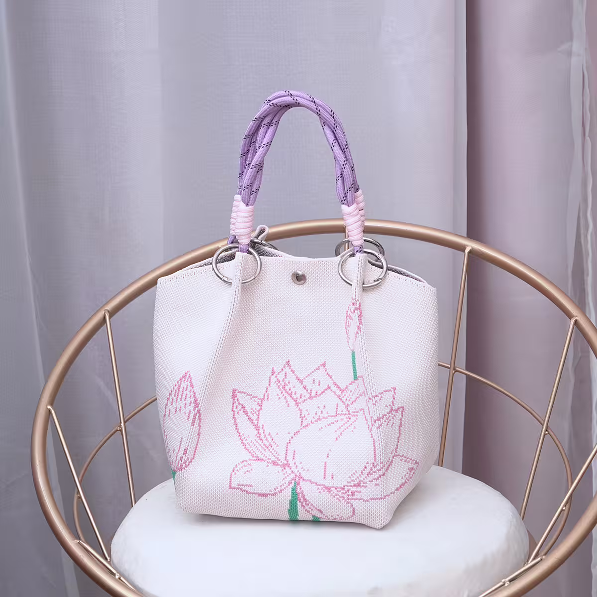 粉紅蓮花&times;針織手提袋-第1張