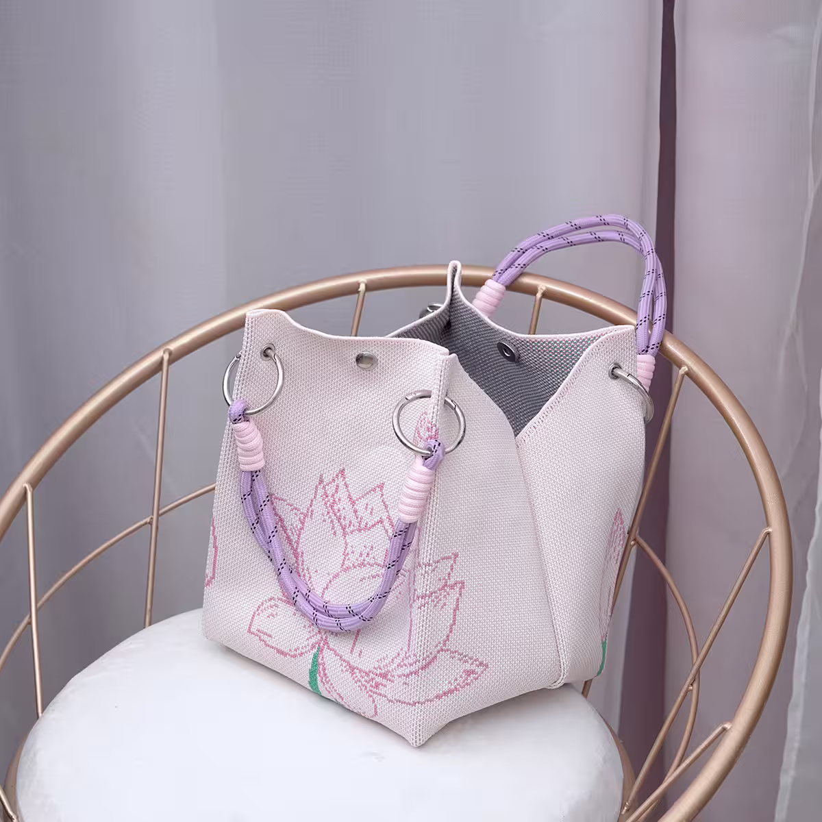 粉紅蓮花&times;針織手提袋-第2張