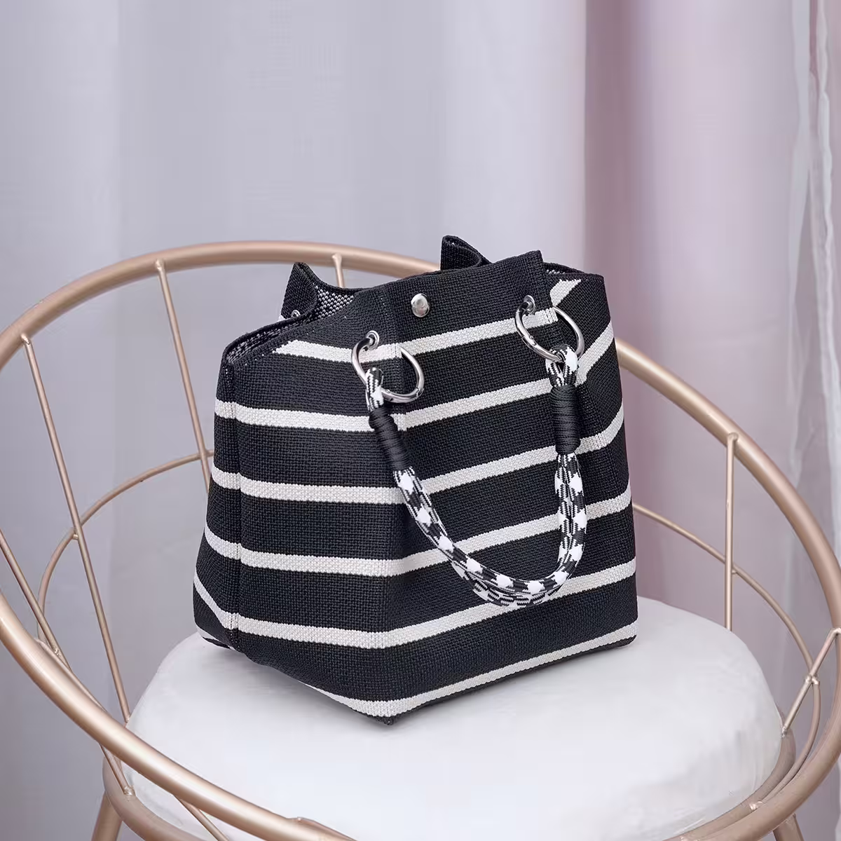 黑線條紋&times;針織手提袋-第2張