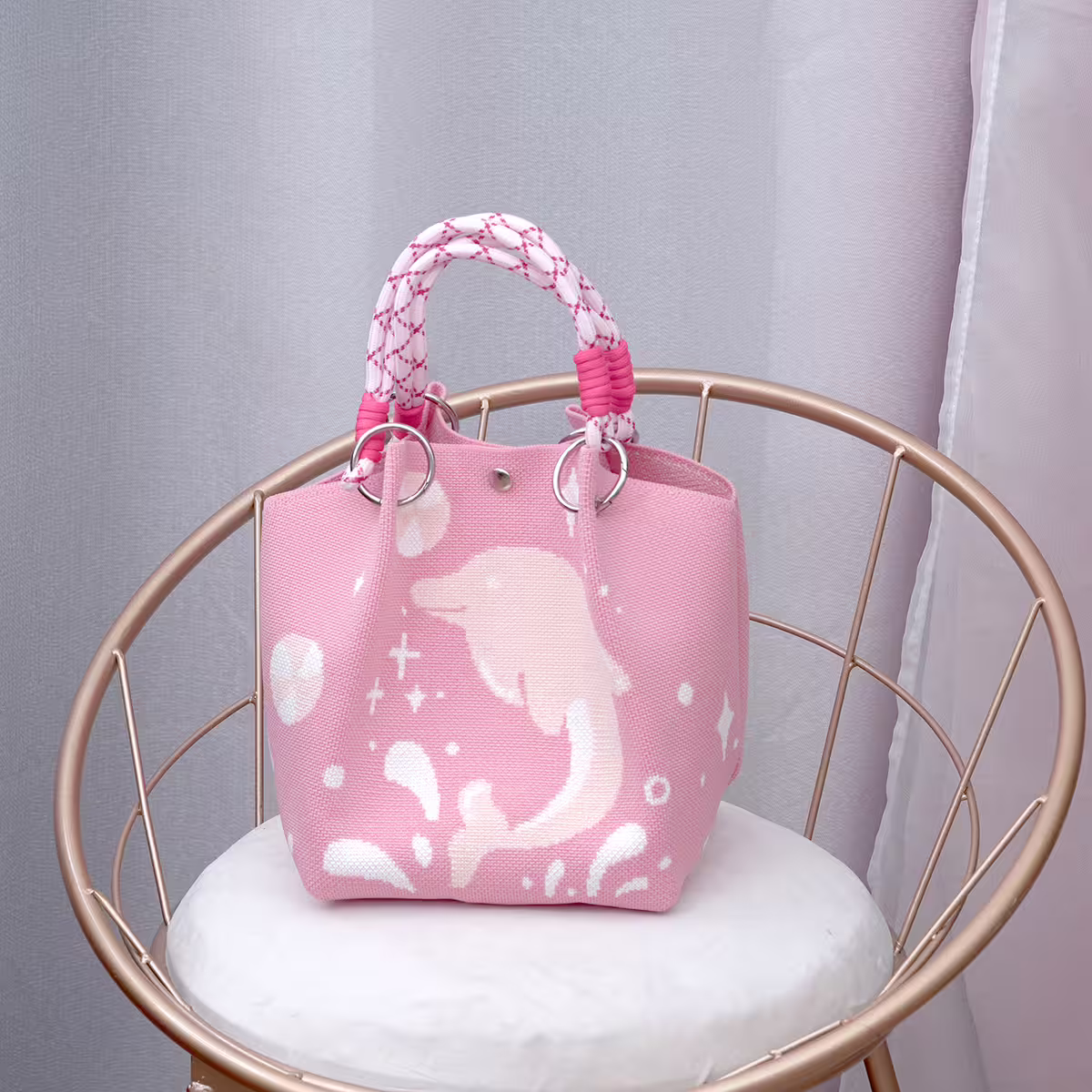 粉紅海豚&times;針織手提袋-第1張