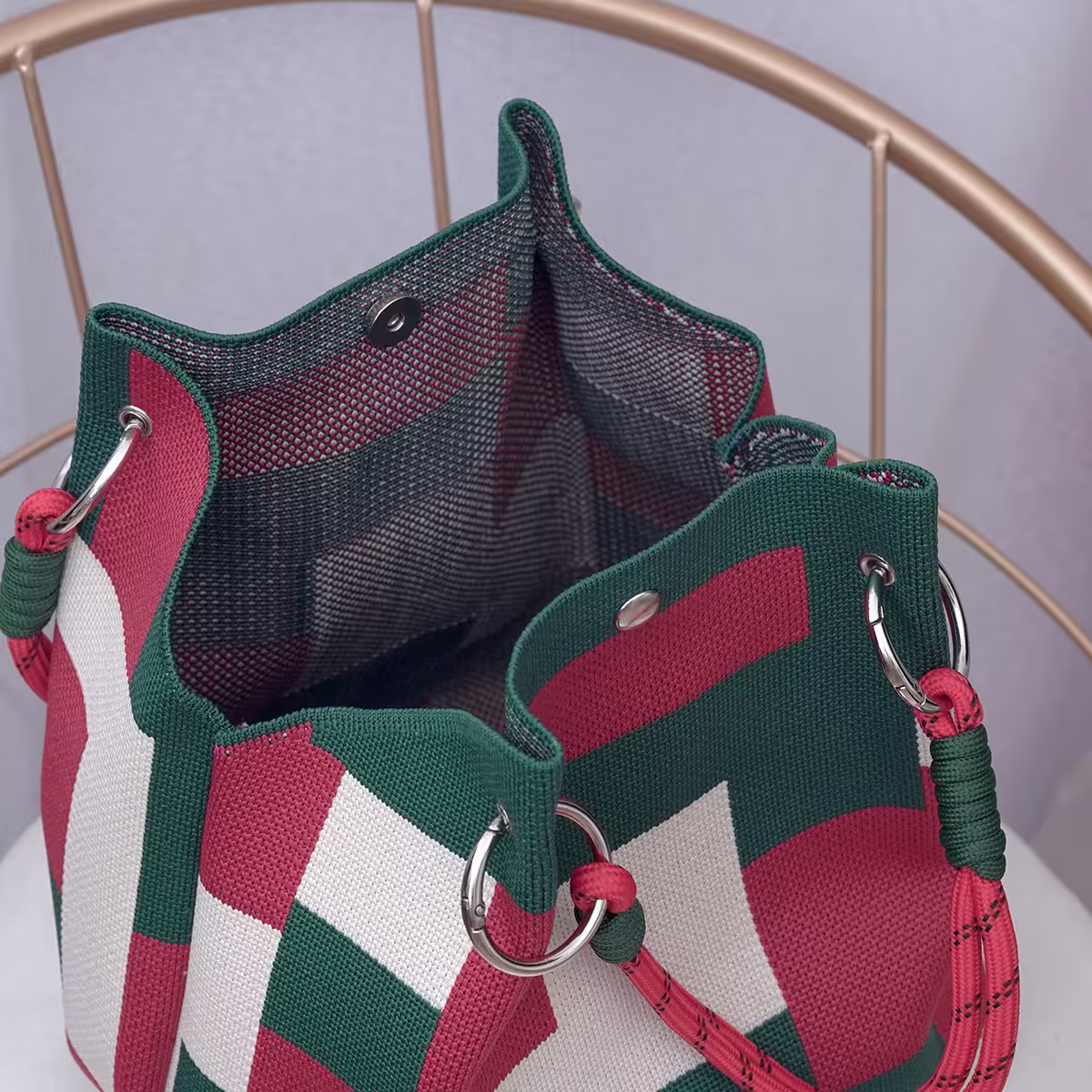紅綠方格&times;針織手提袋-第4張