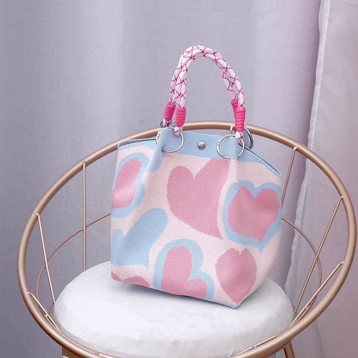 藍粉愛心&times;針織手提袋-第1張