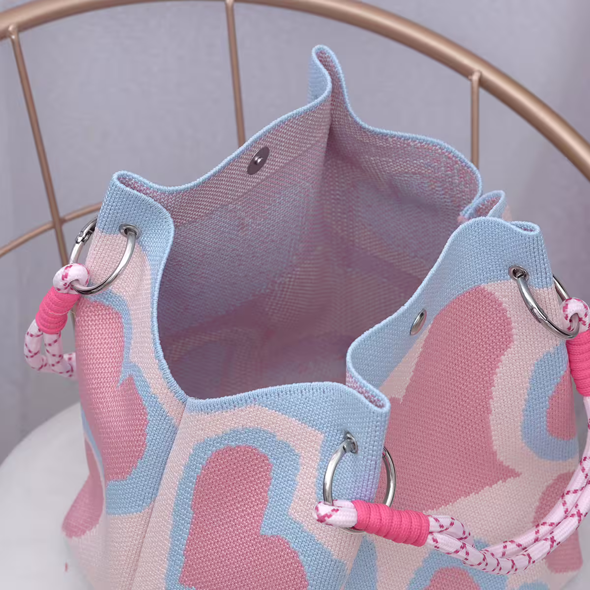 藍粉愛心&times;針織手提袋-第4張