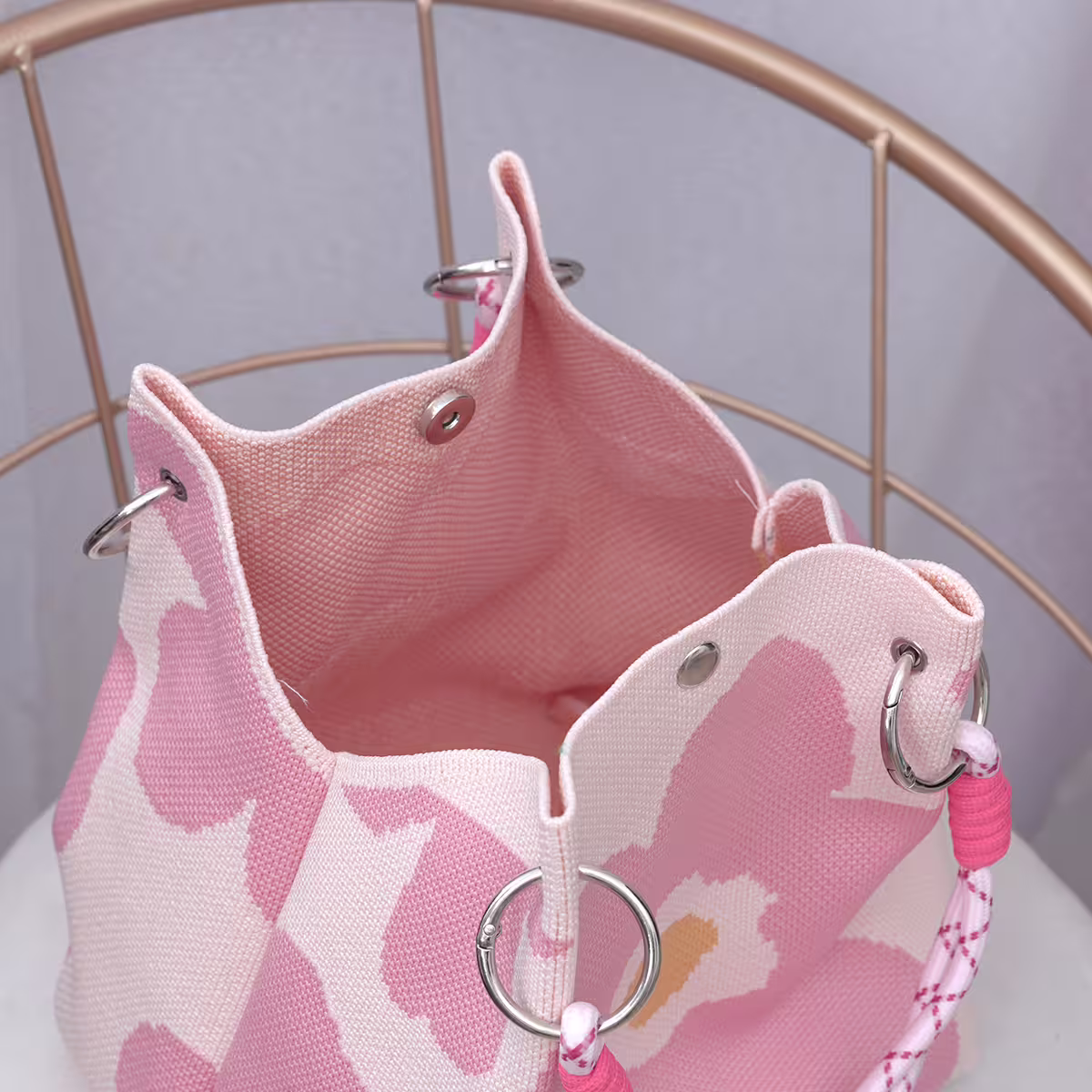 粉紅小花&times;針織手提袋-第4張