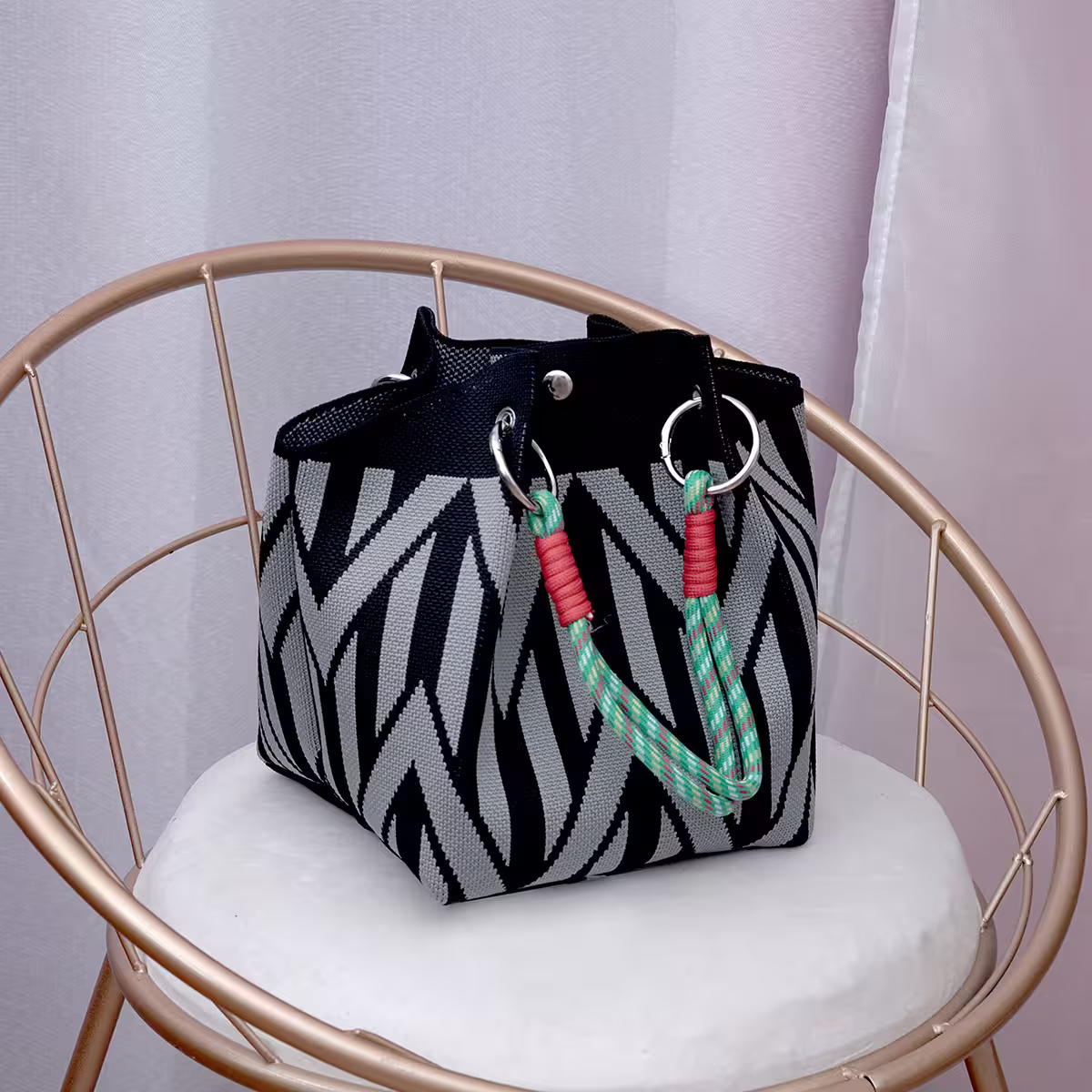 黑底V字&times;針織手提袋-第3張