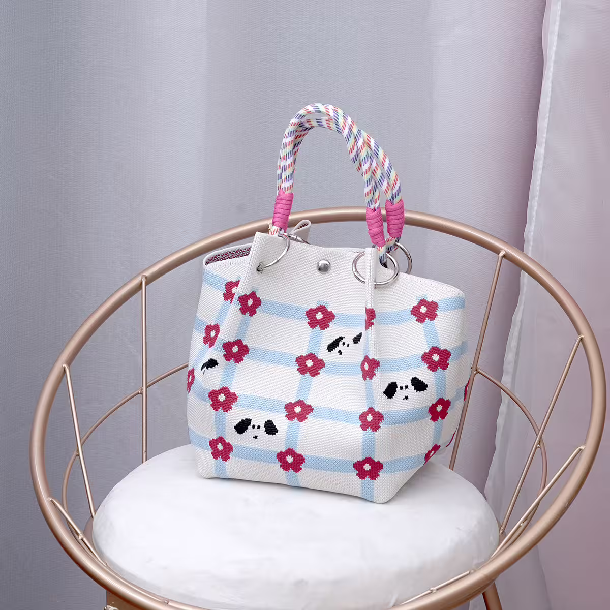 紅花小狗&times;針織手提袋-第1張