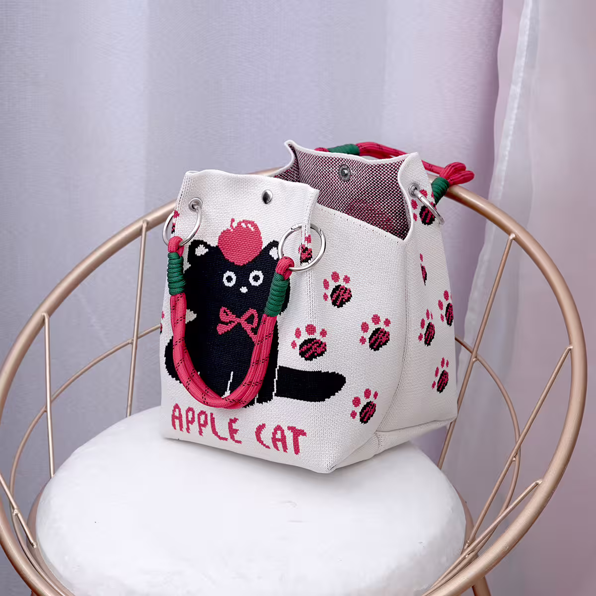 蘋果黑貓&times;針織手提袋-第2張