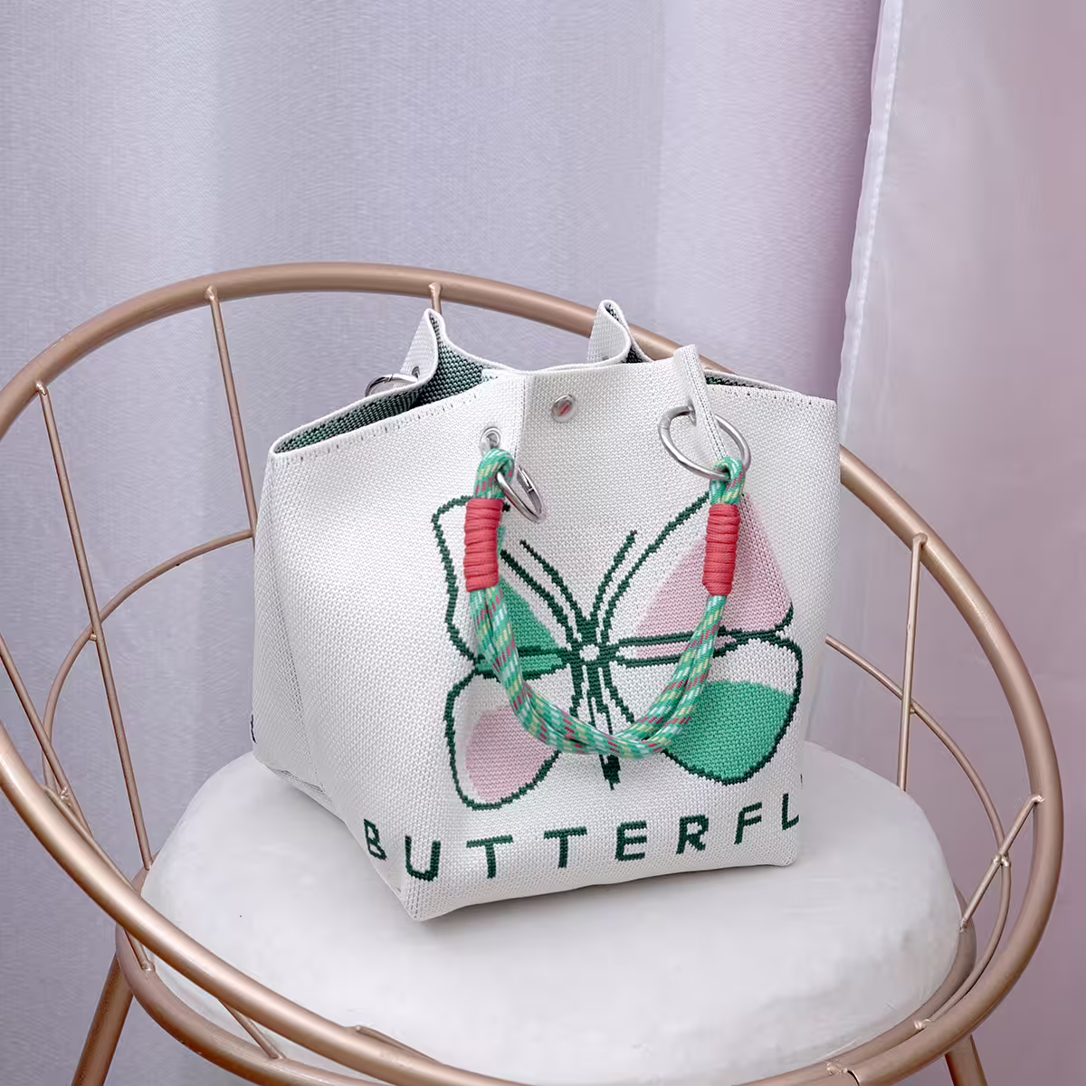 粉綠蝴蝶&times;針織手提袋-第3張