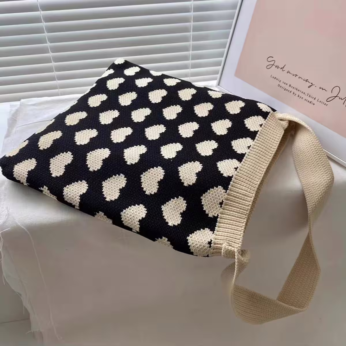 黑白愛心&times;針織&times;單肩背包-第2張