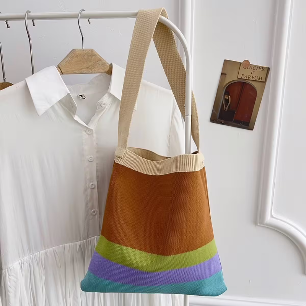 棕咖撞色&times;針織&times;單肩背包-第4張