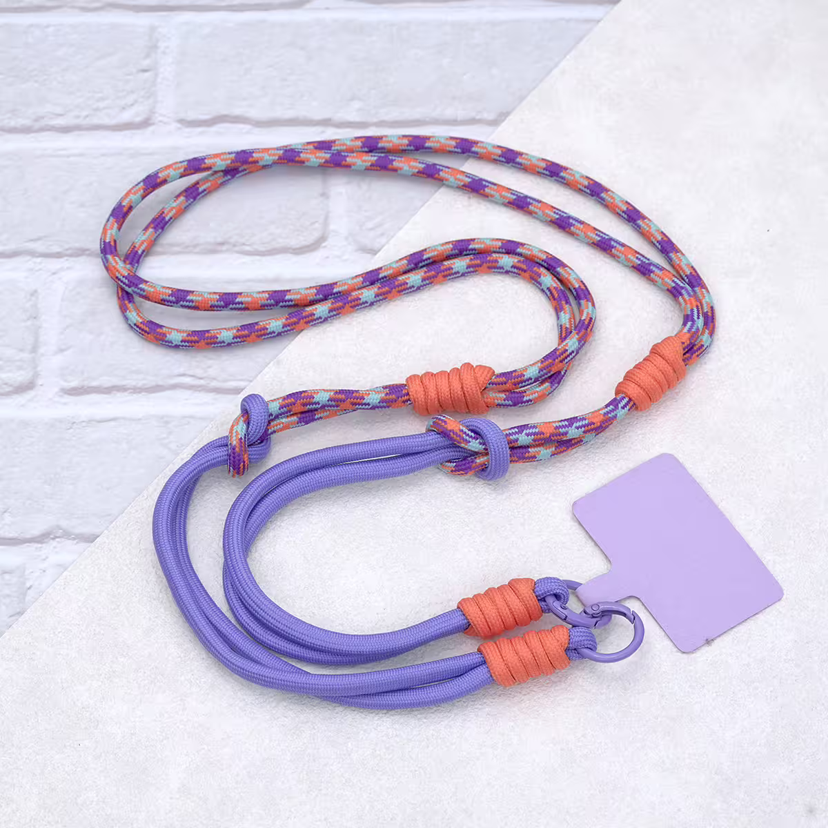 可延長運動風撞色&times;手機斜背&腕帶&times;兩用掛繩&times;紫橘紋理-第1張