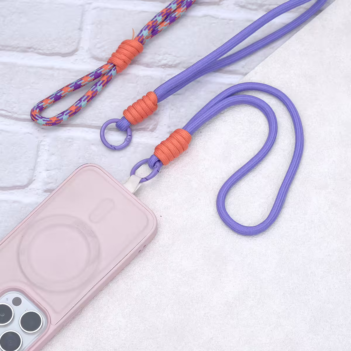 可延長運動風撞色&times;手機斜背&腕帶&times;兩用掛繩&times;紫橘紋理-第6張