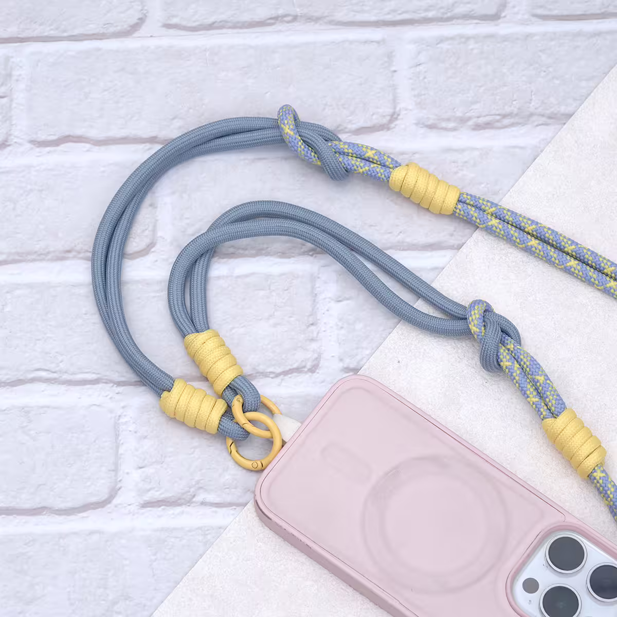 可延長運動風撞色&times;手機斜背&腕帶&times;兩用掛繩&times;灰黃紋理-第3張