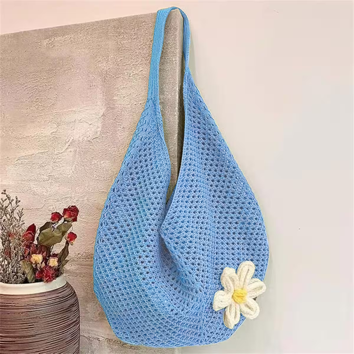 慵懶小花針織&times;肩背包&times;藍色-第2張