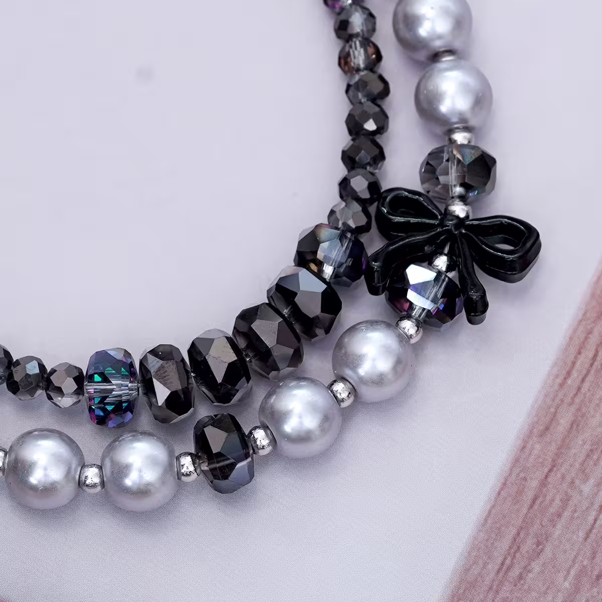 雙層華麗蝴蝶結派對&times;手機腕帶掛繩&times;黑色-第4張