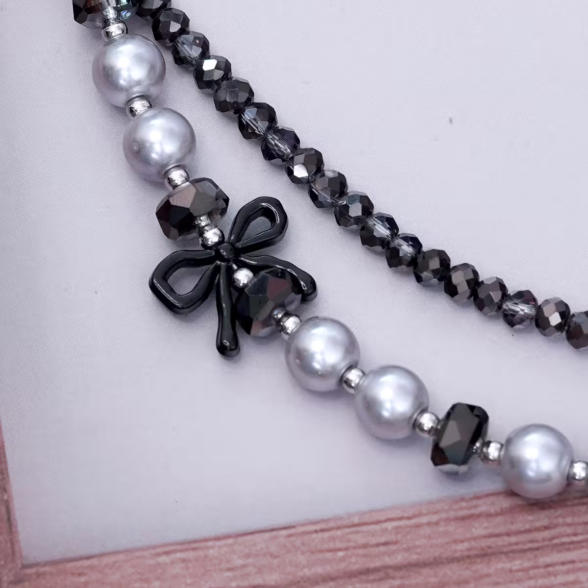 雙層華麗蝴蝶結派對&times;手機腕帶掛繩&times;黑色-第5張