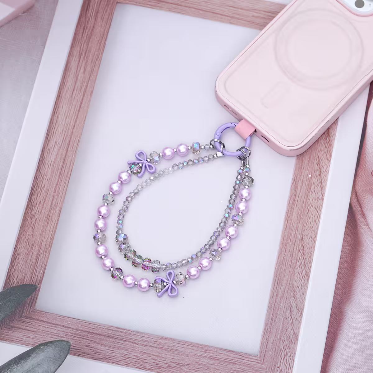 雙層華麗蝴蝶結派對&times;手機腕帶掛繩&times;紫色-第2張