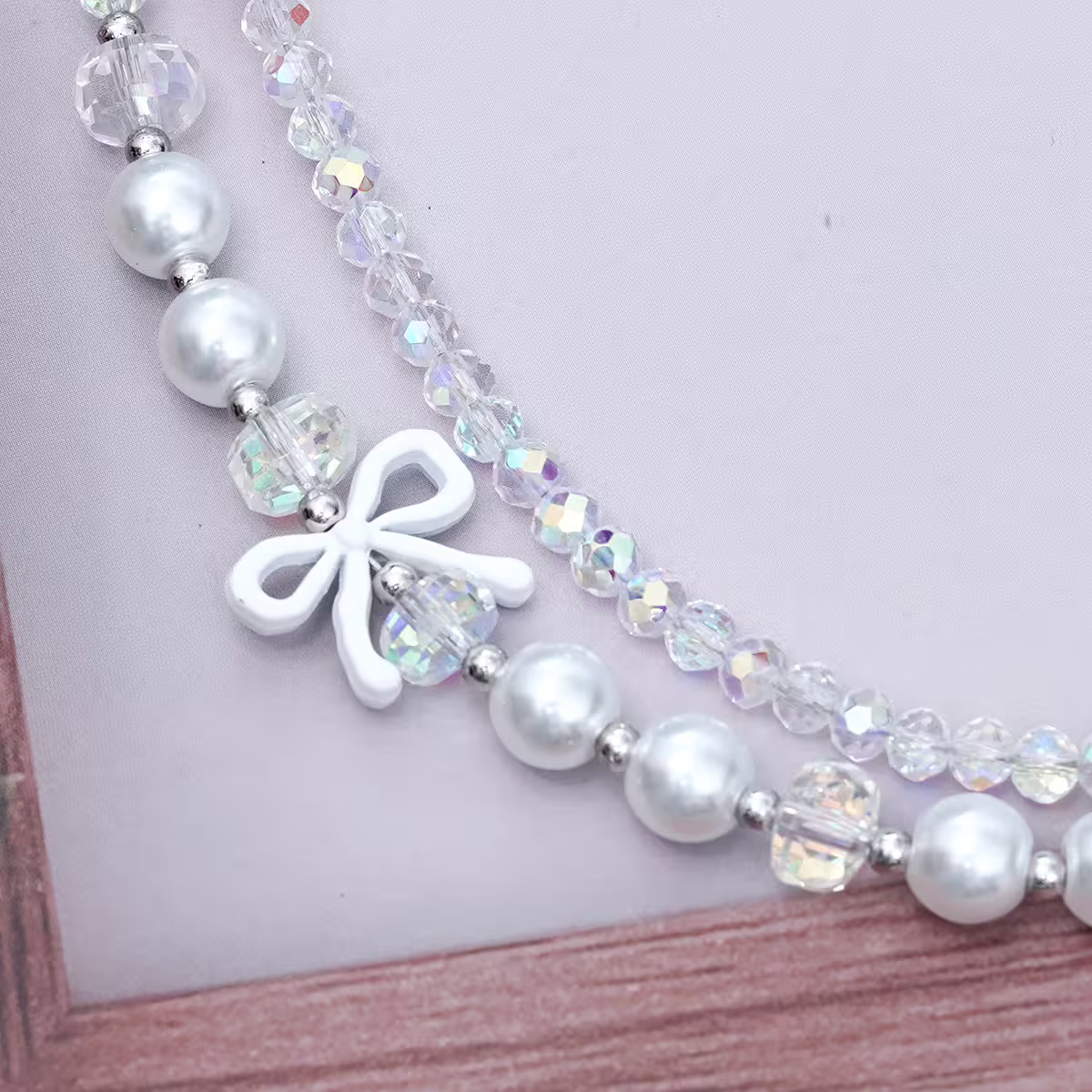 雙層華麗蝴蝶結派對&times;手機腕帶掛繩&times;白色-第5張