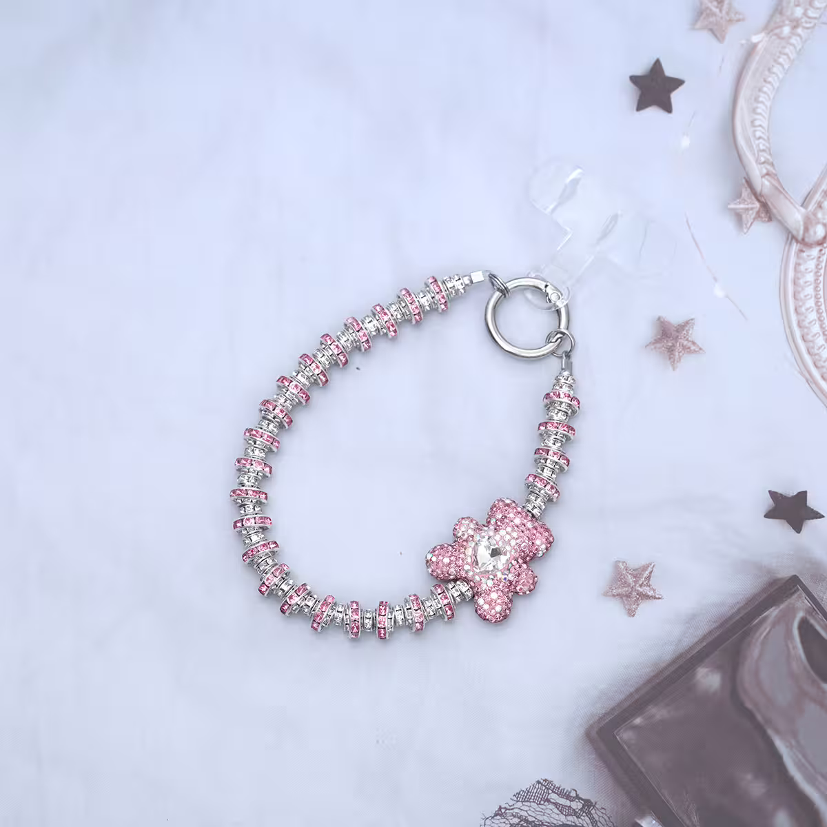 輕奢小熊晶鑽&times;手機腕帶掛繩&times;粉紅-第1張