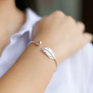 925銀飾×小羽毛×開口手環