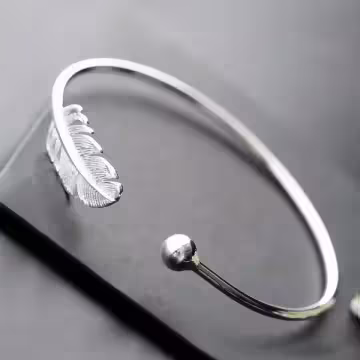 925銀飾×小羽毛×開口手環
