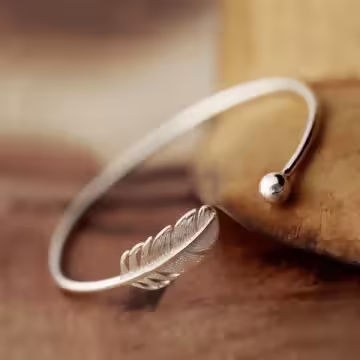 925銀飾×小羽毛×開口手環