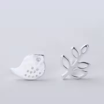 925銀針×小鳥與樹葉×耳針