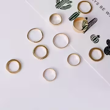 寬環細環×十套件戒指組×金色