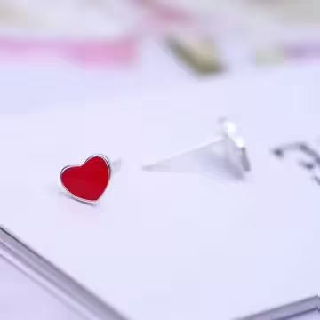 925銀針×愛心紅唇 ×不對稱耳針