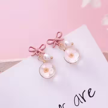 少女心蝴蝶結櫻花琉璃×吊墜耳環×嫩粉