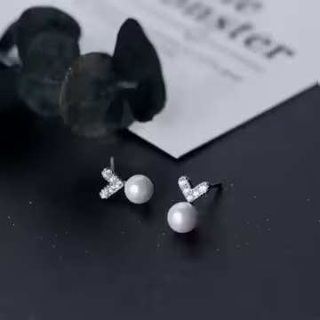 925銀針×愛心珍珠×耳針