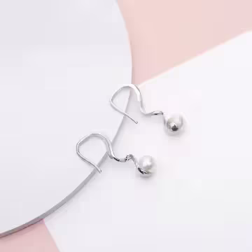 925銀針×波浪曲線珍珠×耳勾