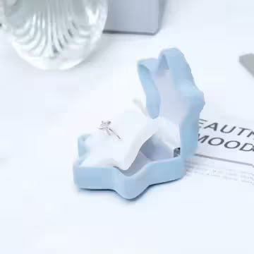 水藍海星星×適用戒指/小耳釘×絨布盒