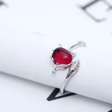 925銀飾×紅寶石狐狸×開口戒指