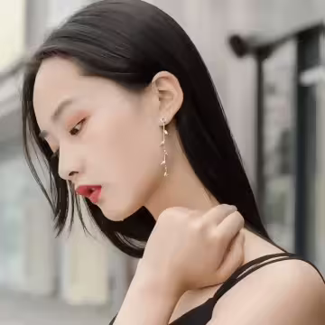 925銀針×晶鑽柳葉垂條×後掛式流蘇耳針