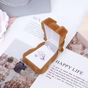 可愛小熊×適用戒指/小耳釘×絨布盒