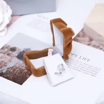 可愛小熊×適用戒指/小耳釘×絨布盒