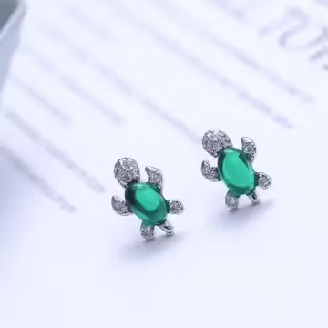 925銀針×綠晶小烏龜×耳針